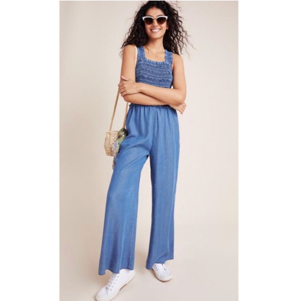 Blue Current Air smocked small denim jumpsuit